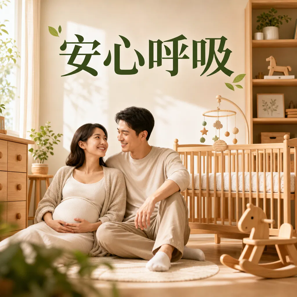 孕婦與丈夫在無毒健康的嬰兒房中安心呼吸，享受安全無憂的居家環境