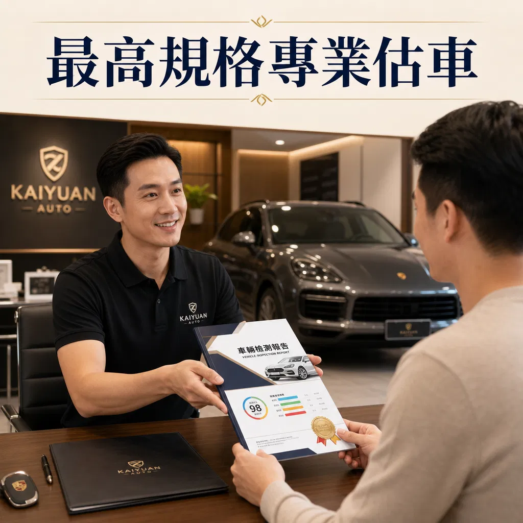 專業採購在現代化交車室內面帶微笑遞交最高規格鑑定報告書給信任的車主